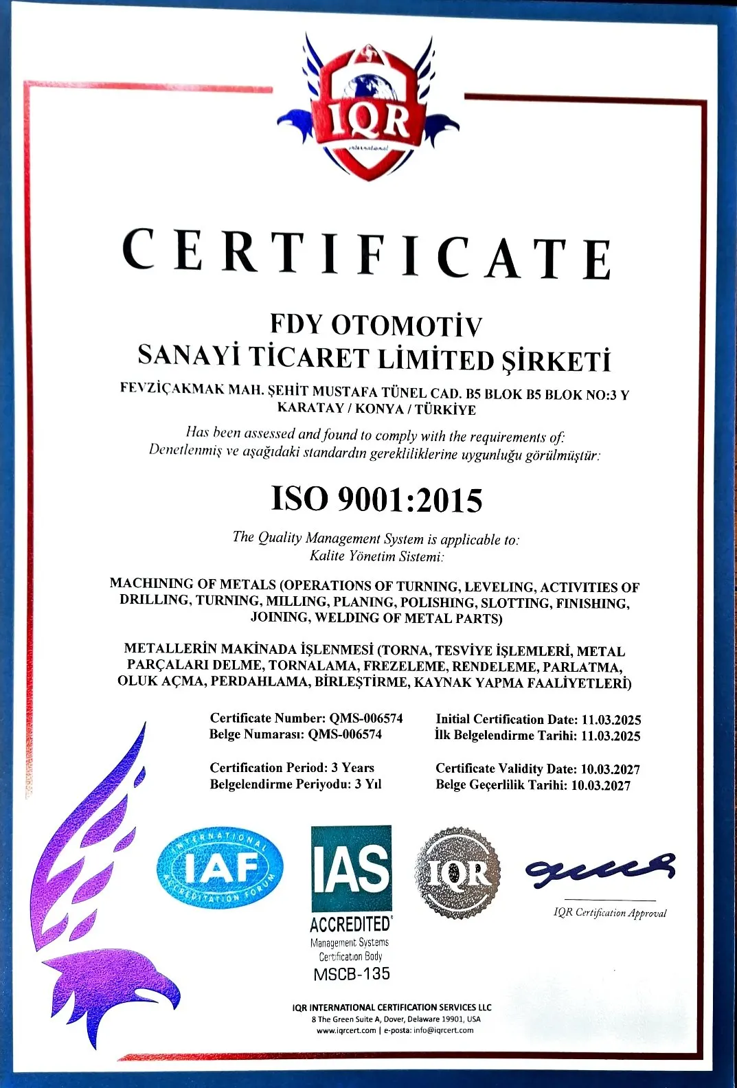 ISO-Zertifikat von FDY Automotive – Foto 1