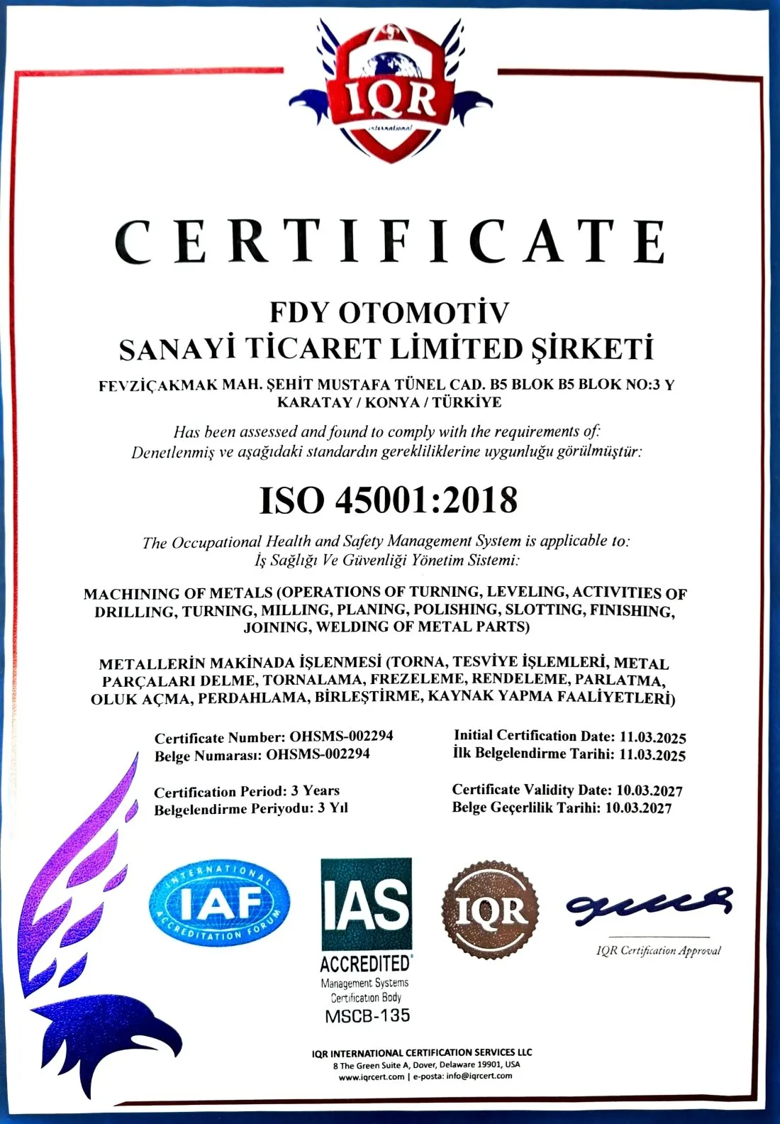 ISO-Zertifikat von FDY Automotive – Foto 3