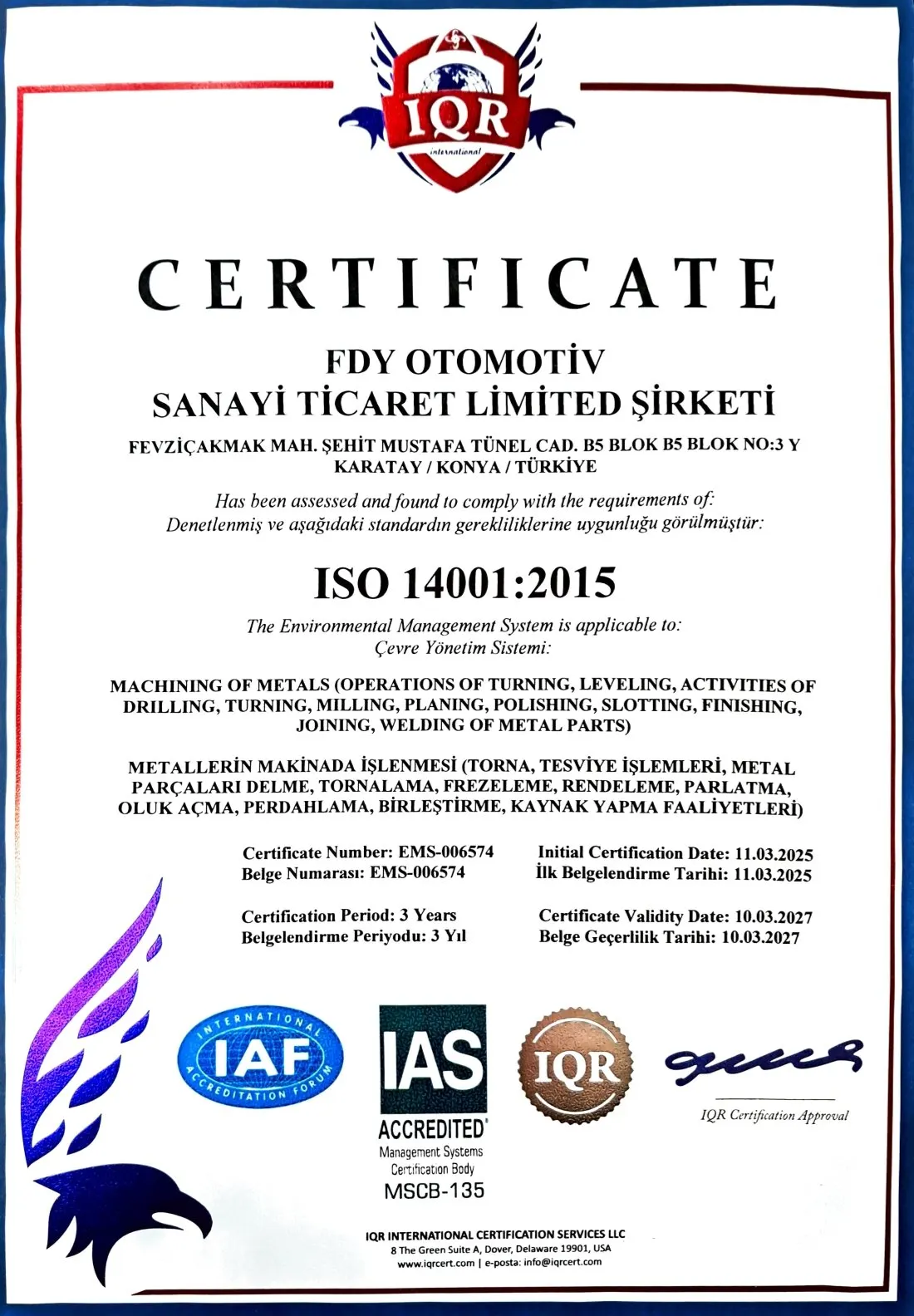 ISO-Zertifikat von FDY Automotive – Foto 2